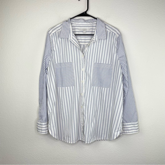LOFT Tops - Loft Striped Everyday Shirt in Blue and White size XL